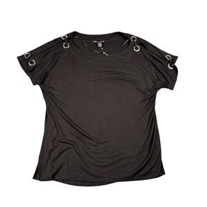 Cable & Gauge Black Short Sleeve Top with Grommet Detail Size M 362
